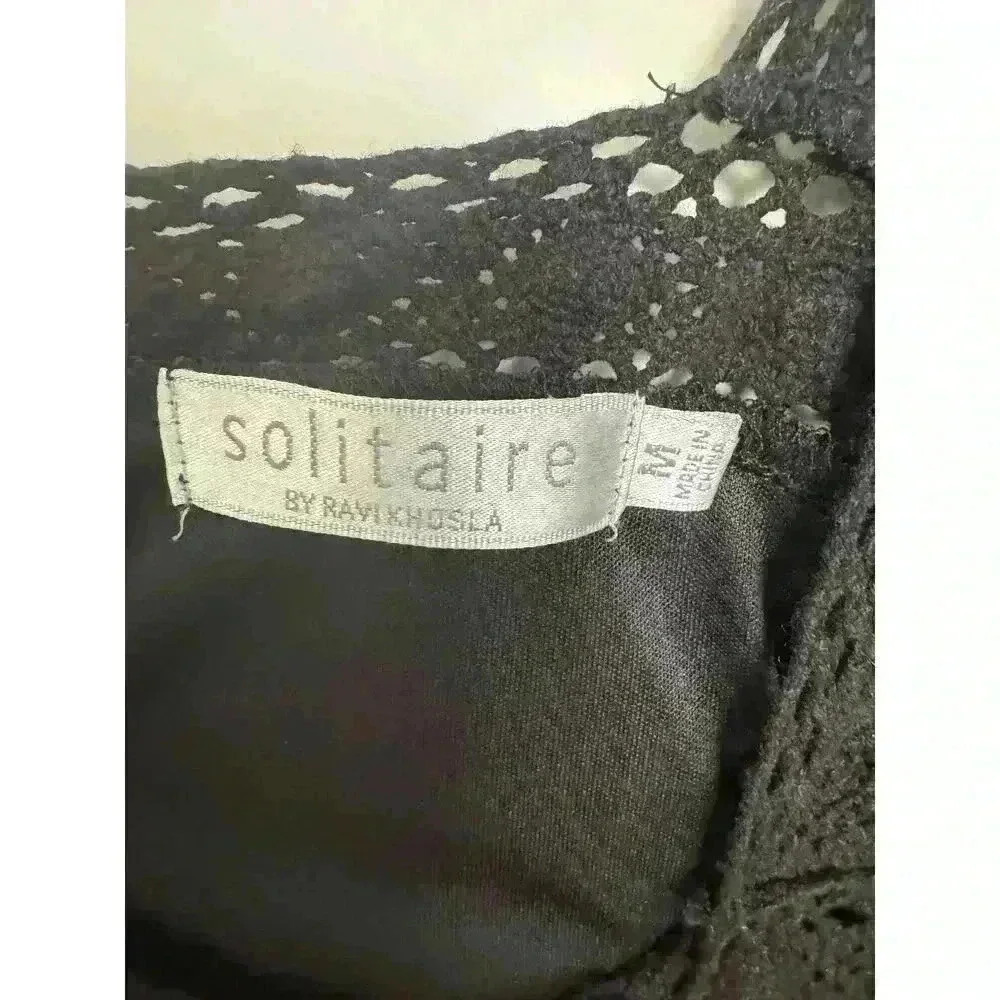 EUC Solitaire Women's Black Lace Square Neck 3/4 Sleeve Pull Over Dress Size M - Picture 9 of 11